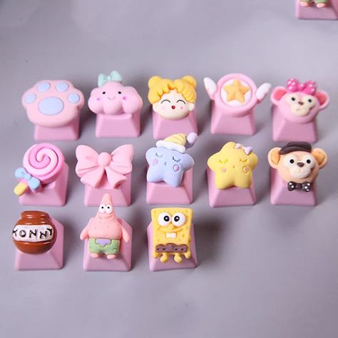 Key Caps Diy, Clay Key Caps, Artisan Keycaps Clay, Keycaps Clay, Keycaps Artisan, Fimo Kawaii, Fimo Art, Artisan Keycaps, Key Cap