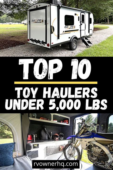 Travel Trailer Toy Hauler, Toy Hauler Camper Ideas, Small Toy Hauler Remodel, Small Toy Hauler Camper, Toy Hauler Organization, Diy Toy Hauler, Toy Hauler Remodel, Rv Toy Hauler, Boondocking Camping