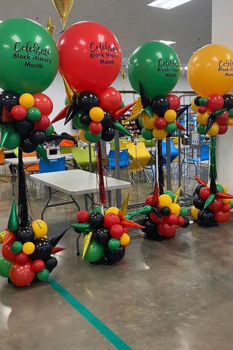 Juneteenth Balloon Decor, Juneteenth Balloon Garland, Seafood Picnic, Balloon Columns Ideas, Juneteenth Decorations, Ballon Ideas, Rally Ideas, Chitenge Outfits, Column Ideas