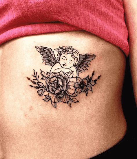 Flower Angel Tattoo, Angel And Flowers Tattoo, Angel Flower Tattoo, Angel With Flowers Tattoo, Angel Rose Tattoo, Tattoo Ideas Angel, Angel Tattoo Ideas, Angel Tattoo For Women, Favorite Tattoos