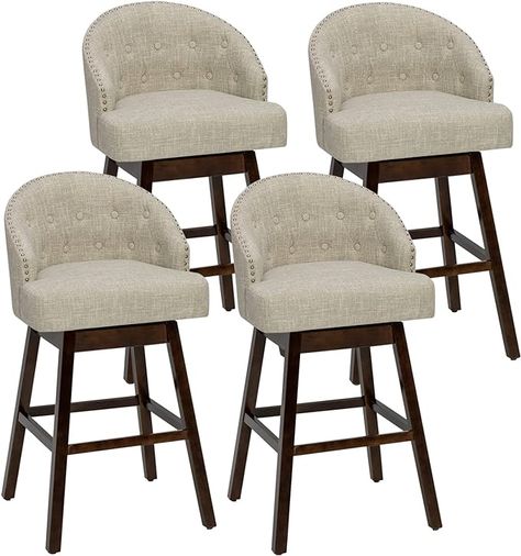 Amazon.com: COSTWAY Bar Stools Set of 4, 31’’ Swivel Bar Stools with Rubber Wood Legs & Padded Back, Breathable Linen Fabric, Stylish Tufted Design & Rivet Decoration, Adjustable Foot Pads (4, Beige + Brown) : Home & Kitchen Pub Chairs, Tufted Design, Bar Stools With Backs, Swivel Counter Stools, Stools With Backs, Swivel Stool, Counter Height Bar Stools, Swivel Seating, Modern Bar