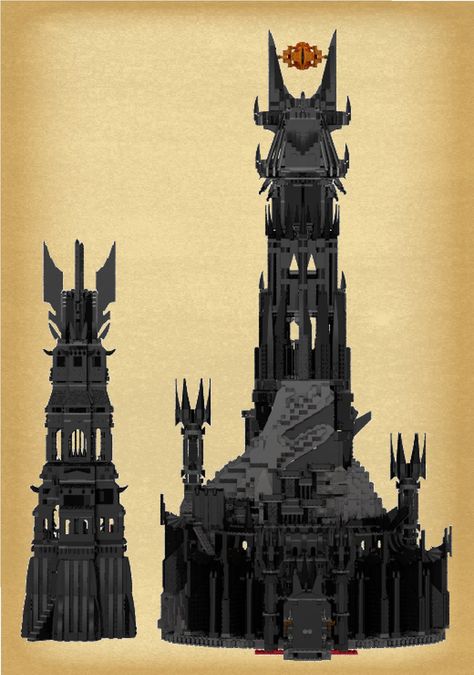 Sauron Tower, Evil Tower, Tolkien Tattoo, Barad Dur, Lego Hobbit, Lord Sauron, Future Tank, Big Lego, Minecraft Structures