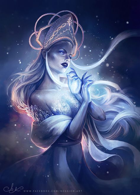 Morana Goddess Art, Vesna Slavic Goddess, Star Goddess Fantasy Art, Spring Goddess Art, Marzanna Goddess, Winter Goddess Art, Celestial Art Goddesses, Angry Goddess, Slavic Deities