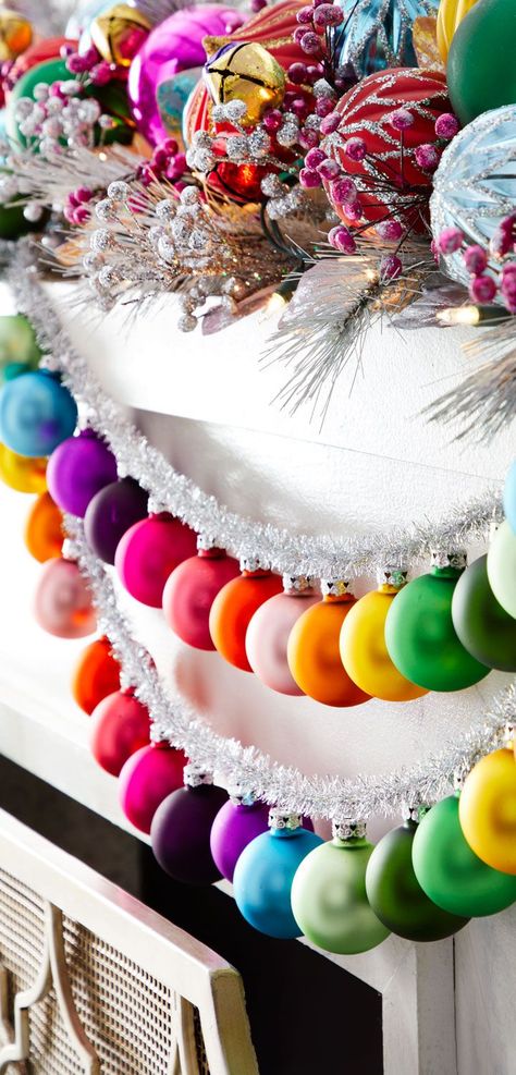 Colorful Christmas Ornaments, Sparkle Decorations, Colorful Christmas Decorations, Silver Garland, Cody Foster, For Christmas Decorations, Rainbows Christmas, Merry Bright Christmas, Christmas Tablescape