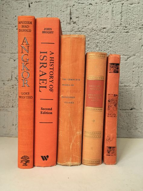 Orange Book Aesthetic, Orange Academia, Orange Books, Vintage Book Stack, Aesthetic Orange, Orange Book, Random Aesthetics, Marketing Firm, Book Stack