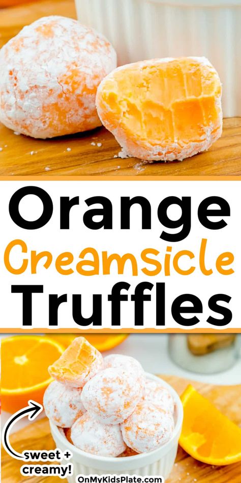 Orange Creamsicle Truffles Orange Creamsicle Truffles, Creamsicle Truffles, Chocolate Fudge Bars, Lemon Truffles, Orange Food Coloring, Quick Dessert Recipes, Cream Candy, Orange Candy, Candy Recipes Homemade