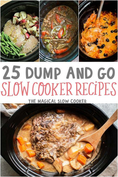 25 Dump and Go Slow Cooker Recipes - No browning the meat in these easy dump and go slow cooker recipes! #crockpot #slowcooker #dumpandgo #dumprecipes Resep Makanan Beku, The Magical Slow Cooker, Dump Meals, Crock Pot Chicken, Slow Cooker Dinner, Slow Cooker Recipes Healthy, Crockpot Dishes, Easy Slow Cooker Recipes, Bbq Ribs