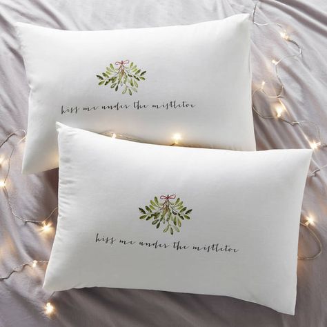 Koko Blossom Kiss Me Couples Christmas Pillowcases (1,720 INR) ❤ liked on Polyvore featuring home, bed & bath, bedding, bed sheets, bloom bedding, flower pillow cases, flower stem, couple pillowcases and twin pack Couple Kiss In Bed, Wedding Tea Towels, Bunny Cushion, Couple Pillowcase, Couples Christmas, Wedding Tea, Christmas Pillowcases, Under The Mistletoe, Words Prints