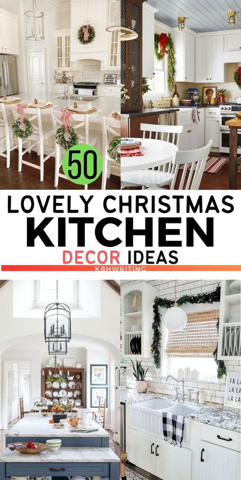 Kitchen Christmas Tree Decorations, Indoor Christmas Decorations Kitchen, Christmas Farmhouse Kitchen Decor, Christmas Decorations Top Of Kitchen Cabinets, Christmas Decorations In Kitchen, Kitchen Christmas Decorations Farmhouse, Farmhouse Christmas Kitchen Decor Ideas, Christmas Kitchen Counter Decor Ideas, Simple Kitchen Christmas Decor