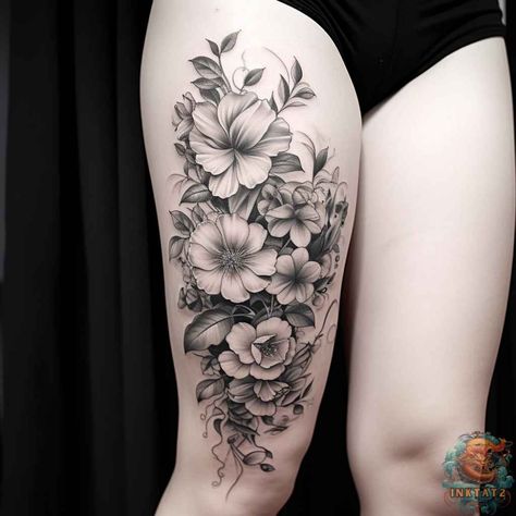 The Beauty Of Black and Grey Flower Tattoos – 51 Designs - inktat2.com Black And Gray Flower Tattoo Sleeve, Black Grey Flower Tattoo, Black And Gray Flower Tattoos For Women, Black And Grey Flower Sleeve, Black And Grey Flower Tattoo Design, Floral Sleeve Tattoo Black And White, Flower Tattoos Black And White, Flower Tattoo Black And Grey, Black And Grey Floral Tattoo