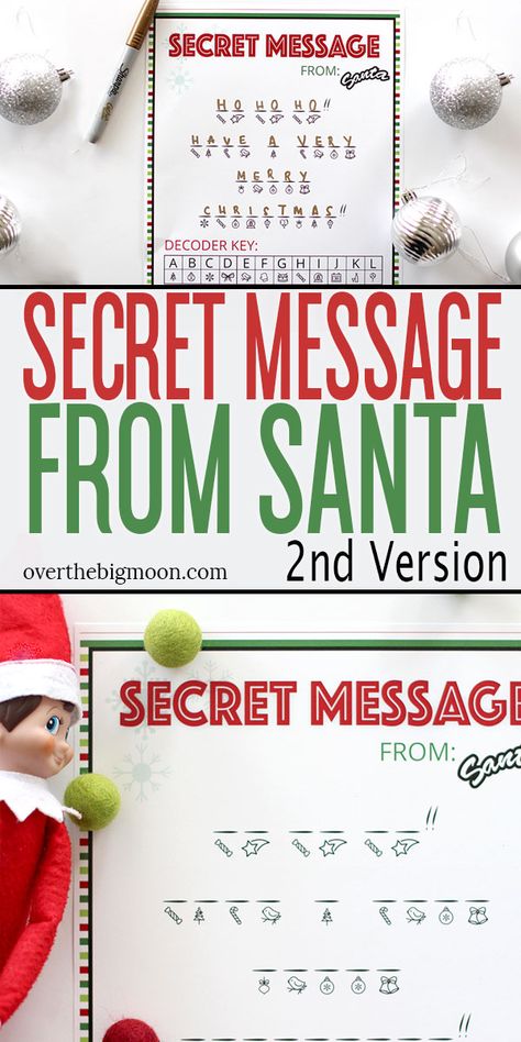 A printable Secret Santa Message to help make Christmas extra fun! Download and print this fun printable and have your Elf bring it to your family directly from the North Pole! Kids love decoding this message from Santa! From overthebigmoon.com! Secret Message Ideas, Secret Santa Messages, Secret Santa Note, Santa Message, Elf 2023, Message Ideas, Message From Santa, Santa Printable, Santa Mail