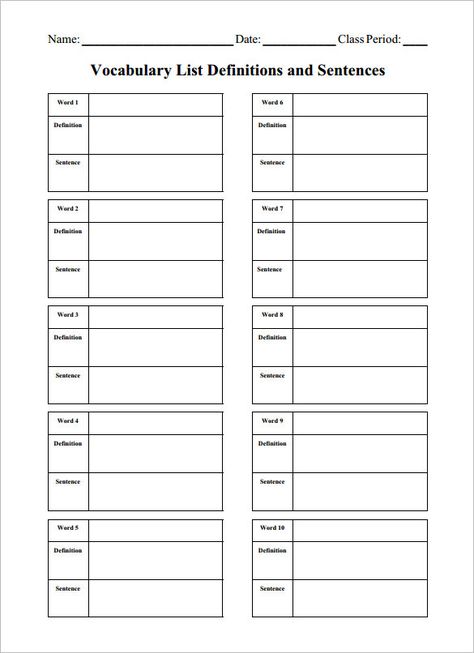 8+ Blank Vocabulary Worksheet Templates – Free Word, PDF Documents Download! | Free & Premium Templates Vocabulary Journal, Lesson Plan Template Free, Vocabulary Quiz, Spelling Worksheets, Language Worksheets, Free Kindergarten Worksheets, Math Vocabulary, Vocabulary List, Planner Pdf