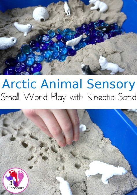 Kinetic Sand Arctic Animals Themed Sensory Bin - a fun small play sensory bin for the arctic animals with glass gems, arctic toob and kinectic sand - 3Dinosaurs.com #sensorybin #sensoryplay #smallwordplay #3dinosaurs #arcticanimals #polaranimals K3 Activities, Animals Sensory Bin, Polar Activities, Arctic Animals Activities, Preschool January, Arctic Animals Preschool, Nanny Life, Bloom's Taxonomy, Animal Lessons