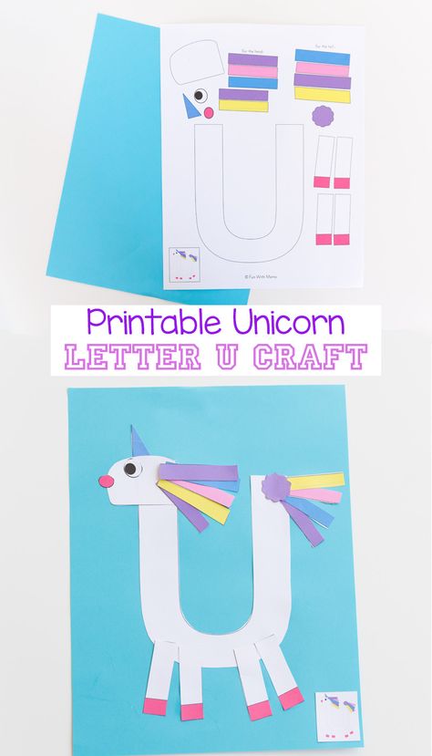 This printable letter u craft unicorn is a fun addition to our other printable alphabet letter crafts. This activity is slightly more challenging then the rest due to the small pieces but equally as fun for preschoolers. At the bottom of the post you will find 15 of my favorite unicorn activities from around the web! Letter U Craft This activity is a sneak peek and freebie from the printable letter crafts activity pack #2. You can grab the discounted full bundle of all the printable letter cr... Letter U Craft, Printables Organizational, Letter U Crafts, Craft Unicorn, U Craft, Preschool Letter Crafts, Alphabet Letter Activities, Alphabet Crafts Preschool, Alphabet Letter Crafts