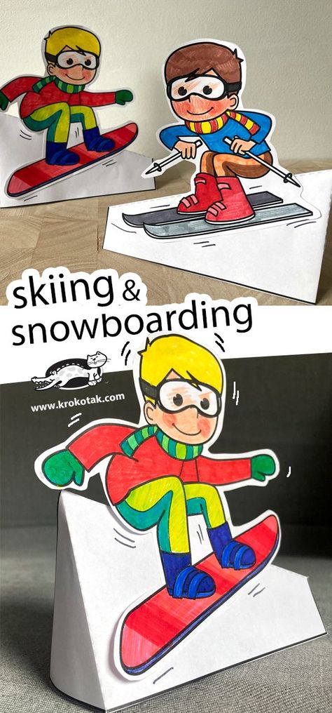 Snowboarding and Skiing Winter Sports Crafts, Carnival Diy, January Preschool, Snowboarding And Skiing, Fall Paper Crafts, January Crafts, Summer Carnival, Ski Art, Mouse Crafts