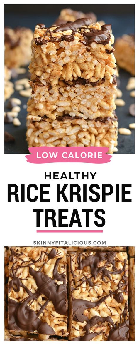 Recipes With Rice Krispies Healthy, Delicious Low Calorie Snacks, Rice Krispie Healthy, Diet Treats Healthy, Clean Rice Krispie Treats, Healthier Sweet Snacks, Healthy Sweet Options, Low Cal Rice Crispy Treats, Low Calorie Sweets Healthy