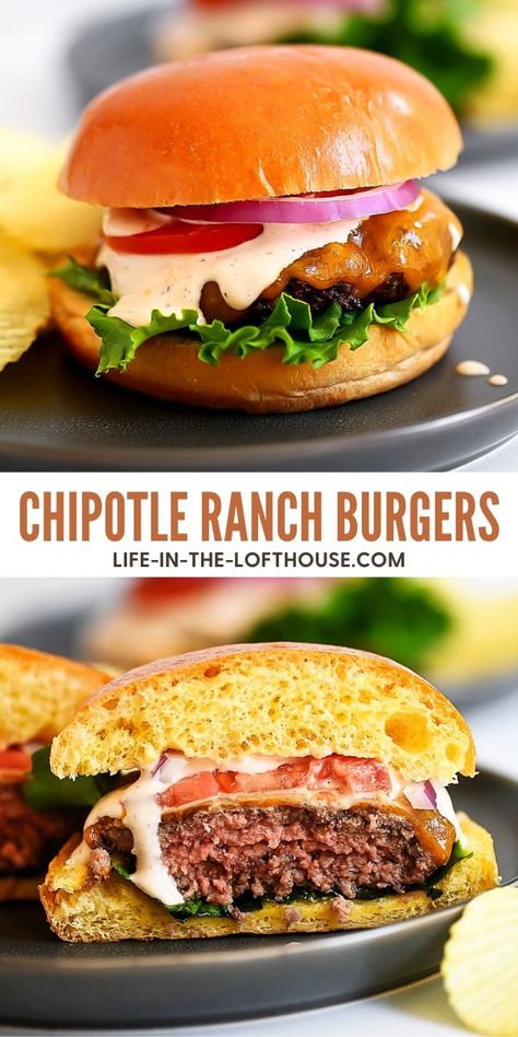 Creamy Ranch Sauce, Homemade Hamburger Patties, Cowboy Burger, Meatloaf Burgers, Homemade Burger Recipe, Delicious Burger Recipes, Grilled Burger Recipes, Ranch Burgers, Chipotle Ranch Dressing