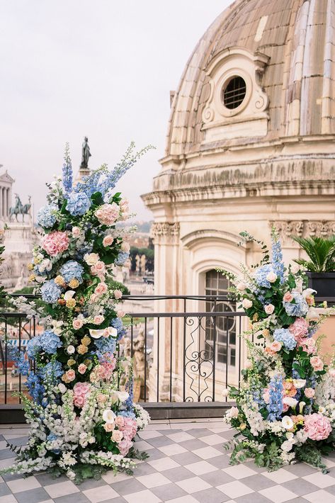 An Elegant Styled Shoot With Pastel Florals Photographed In Italy ~ WedLuxe Media Floral Columns, Anthurium Bouquet, Wedding Proposal Ideas Engagement, Spring Wedding Florals, Pink And Blue Wedding, Wildflower Theme, Proposal Ideas Engagement, Wildflower Wedding Theme, Coral Charm Peony