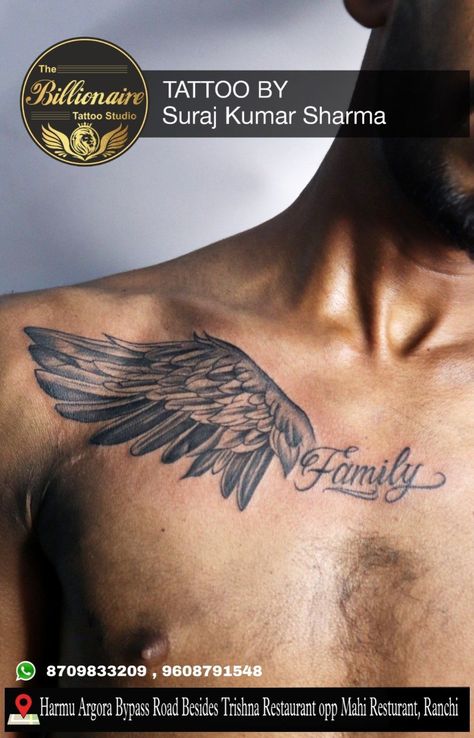 Chest Name Cover Up Tattoos, Chest Tattoo Men Ideas Simple, Male Chest Tattoos Ideas Men, Medium Chest Tattoo Men, Male Collar Bone Tattoo, Wings Chest Tattoo Men, Men's Chest Tattoo Ideas, Small Chest Tattoo Men, Billionaire Tattoo