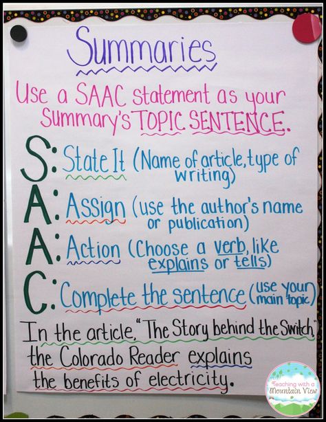 An easy way to teach students to write summaries. Teaching Summary Writing, Summary Anchor Chart, Teaching Summary, 5th Grade Writing, Summary Writing, Writing Curriculum, 4th Grade Writing, 4th Grade Reading, Writing Strategies