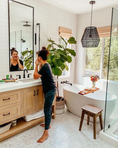 My bathroom is definitely my wellness hub. It's my safe space not only for exercise, but for my long-term quest to be consistent with skincare. Western Boho Bathroom, Boho Style Bathroom, Skincare Ritual, Free Skincare, Boho Bathroom, Upstairs Bathrooms, Bathroom Renos, Boho Home, Kids' Bathroom