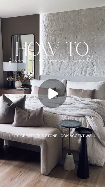 TIFFANY |  home styling & creative DIY projects on Instagram: "Let’s Create This Stone-Look Accent Wall!

🤎 LIKE and SAVE 🤎

Get ready to transform your space with these faux stone panels, a follower favorite for a reason! They took my bedroom from boring to serene, and I’m so excited to show you how easy it is to get this look. I’ve partnered with @art3d_llc to give you a detailed step-by-step guide, so you can do it too!

If you have any questions, ask them below.

🤎 comment BUILD for links to all the items I used 🤎

-Step-by-Step-

-1- Attach the first panel to the wall using a brad nailer.
-2- Measure the remaining distance. Use a straight edge to cut the second panel with a utility knife (cut both front and back).
-3- Continue cutting and attaching all panels, staggering the seams Master Bedrooms Stone Wall, Bedroom Stone Accent Wall, Interior Stone Accent Wall, Exterior Faux Stone Panels, Rock Wall Interior, Diy Faux Stone Wall, Faux Stone Wall Interior, 3d Accent Wall, Diy Stone Wall