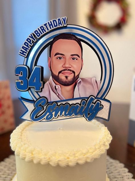 Mens Cake Topper, Cake Topper Personalized, Bluey Cake Two Tier, Cake Topper With Picture, Birthday Cake Topper Ideas, Cake Toppers For Men, Picture Cake Topper, Photo Cake Design, Cake Topper For Men