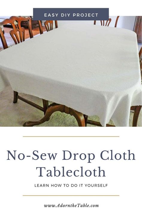 Drop cloth tablecloth on table. Drop Cloth Tablecloth, Table Cover Diy, Tablecloth Diy, Drop Cloth Projects, Cheap Tablecloths, Diy Tablecloth, Farmhouse Tablecloths, Cloth Table Covers, Cheap Table