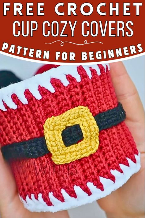 Christmas Crochet Coozie, Santa Cup Cozy Crochet Pattern, Christmas Crochet Mug Cozy, Free Crochet Mug Cozy, Christmas Crochet Cup Cozy, Crochet Christmas Mug Cozy, Crochet Christmas Cozy, Cup Cozy Crochet Pattern, Mug Cozy Pattern