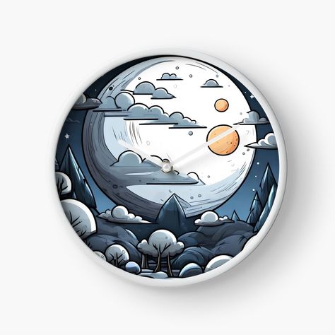 Get my art printed on awesome products. Support me at Redbubble #RBandME: https://www.redbubble.com/i/clock/MOONLIGHT-by-STARDUSTER00/157117109.7PFC0?asc=u Moon Clock, Clock Design, The Night Sky, Full Moon, Night Skies, Night Sky, Science Poster, Stranger Things Fanart, Awesome Products