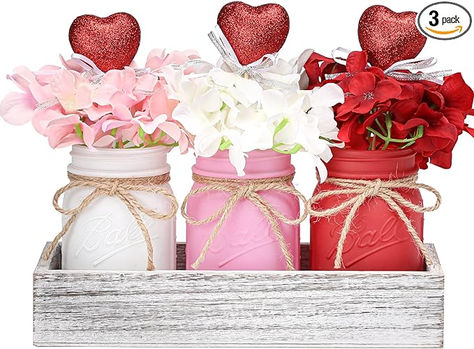 Valentines Day Decor, Valentines Mason Jar Centerpiece for Table with Wood Tray, Red Painted Decorative Mason Jars for Valentines Day Decorations Table Kitchen Decor, Valentines Gift for Women Valentines Day Decorations Table, Decorative Mason Jars, Valentine Mason Jar, Green Mason Jars, Centerpiece For Table, Mason Jar Centerpiece, Valentines Party Decor, Valentine Centerpieces, Valentines Baby Shower