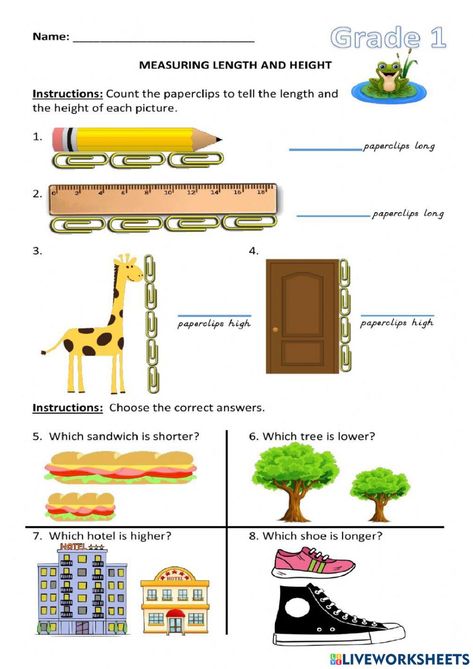 Measuring length activity for Grade 1 Measuring Length Worksheet Grade 1, Measuring Length Worksheet, Measurement Grade 1, Length Worksheets Grade 1, Measuring Length Activities, Length Worksheet, Activity For Grade 1, Math Measurement Activities, Kindergarten Numbers