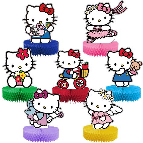 PRICES MAY VARY. Package contents: You will receive 7 Hello Kitty honeycomb decorations with different patterns, and the size of each centerpiece is about 6 inches. Hello Kitty-themed honeycomb centerpieces bright colors, eye-catching, and the right size makes these honeycomb centerpieces stand out without taking up too much space, and they will be favored and appreciated by everyone Easy to Assemble: Just take a few seconds to assemble. Peel off the sticker of the honeycomb ball, stick the hone Hello Kitty Party Decorations, Side Table Decorations, Hello Kitty Centerpieces, Table Decorations Birthday, Kids Party Centerpieces, Birthday Kitty, Hello Kitty Theme, Kitty Birthday Party, Kitty Theme