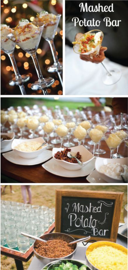 Mash Potatoes Bar Wedding, Making Your Own Food For Wedding, Potato Bar Wedding Receptions, Wedding Mashed Potato Bar Ideas, Wedding Mashed Potatoes, Creative Wedding Food Stations, Mashed Potato Cocktail Hour, Wedding Buffet Ideas Food Stations Mashed Potato Bar, Mashed Potato Party