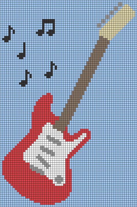 Electric Guitar Pixel Art, Guitar Alpha Pattern, Music Cross Stitch, Electric Guitar Music, Alpha Designs, Macrame Wall Hanging Patterns, Pixel Crochet, Graph Paper Art, Graph Design