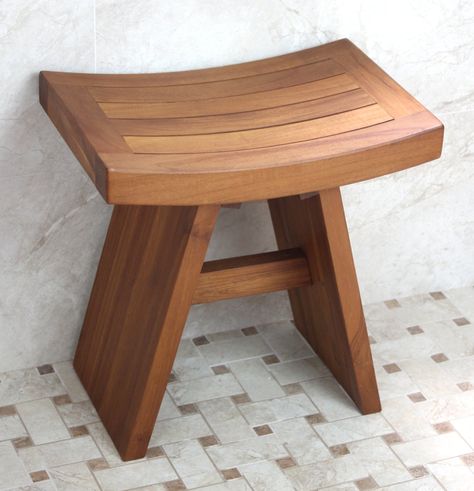 Amazon.com - 18" Traditional Asia Teak Shower Bench - From the Asia Collection - Shower And Bath Safety Seating And Transfer Products Showers With Seats, Bath Meditation, Teak Shower Seat, Teak Shower Stool, Meditation Stool, Wood Shower Bench, Teak Bath, Bathroom Bench, Teak Shower Bench