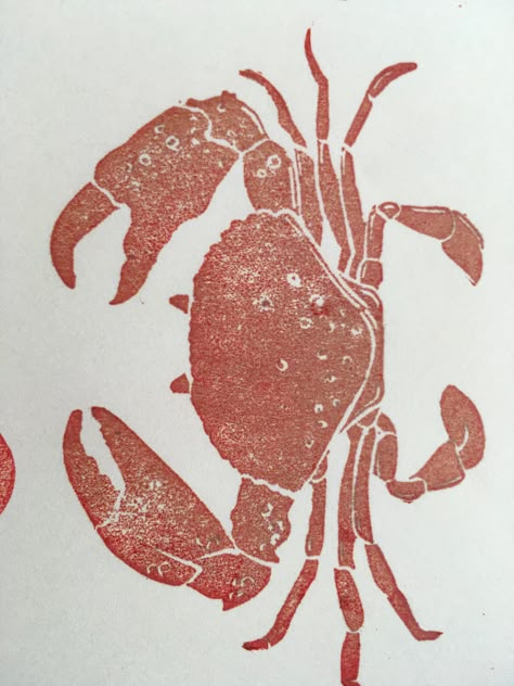 Crab Linocut, Crab Aesthetic, Crab Outline, Linolium Printing, Crab Sketch, Crustaceans Art, Crab Drawing, Crab Illustration, Crab Painting