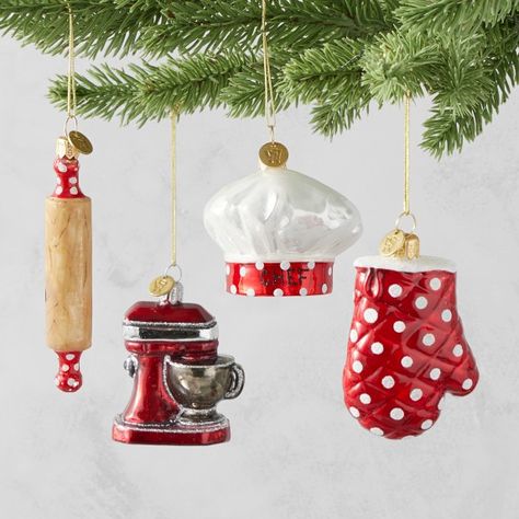 Kitchen + Food Christmas Ornaments | Williams Sonoma Food Christmas Ornaments, Williams Sonoma Christmas, Holiday Table Centerpieces, Food Christmas, Christmas Dinner Table, Table Setting Inspiration, Thanksgiving Side, Fresh Christmas Trees, Baking Essentials