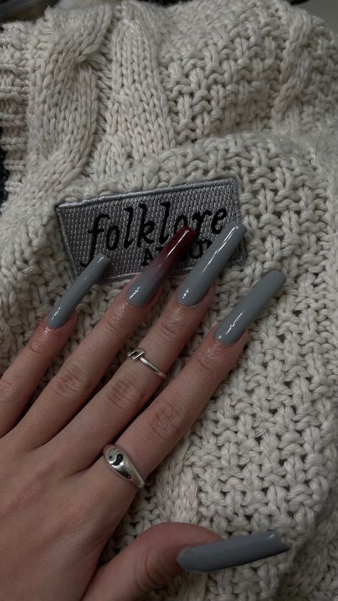 Grey Red Nails, Red Grey Nails, Red And Gray Nails Acrylic, Red And Grey Nails Design, Black Grey And Red Nails, Red Gray Nails Design, Red And Grey Nails, Gray And Red Nails, Grey And Red Nails