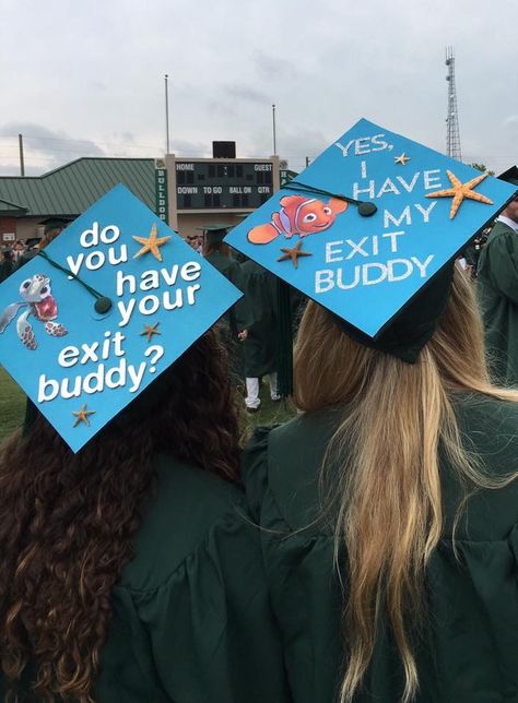 Fishing Graduation Cap Ideas, Brave Graduation Cap, Senior Box Ideas 2025 Disney, Grad Cap Designs Disney, Matching Graduation Caps, Matching Grad Caps, Grad Cap Ideas Disney, Disney Graduation Cap Designs, Up Graduation Cap