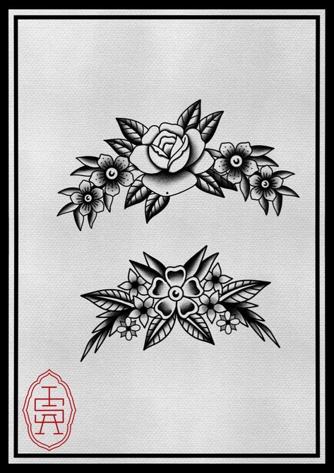 Lily Tattoo Blackwork, Traditional Script Tattoo, American Traditional Flowers Black, Knee Tattoo Design, Black And Grey Traditional Tattoo, Traditional Knee Tattoo, Traditional Mermaid Tattoos, Traditional Tattoo Black And Grey, Floral Skull Tattoos