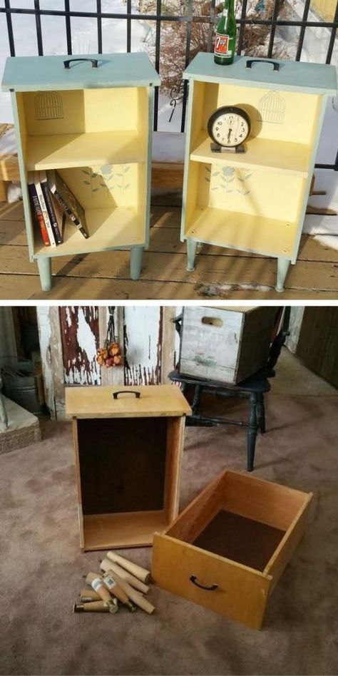 Diy Side Table, Old Drawers, Diy Drawers, Diy Furniture Hacks, Diy Simple, Furniture Hacks, Diy Home Decor On A Budget, Diy Furniture Table, Furniture Makeover Diy