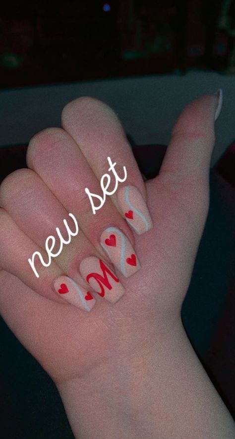 Nails With Initials Acrylic - Valentines initial nude white beige red hearts matte Nails With Initials Acrylic, initial nail ideas, cute initial nails, nails with bf initials, nails with an initial, nails with initial Letter On Nails Design, Nails With The Initial M On It, Nails With The Letter M On Them, Red Nails With M Initial, Short Valentines Nails With Initials, Cute Initial Nail Ideas, Short Valentines Day Nails With Initial, Red Valentines Nails With Initials, Valentine Day Nails With Initial