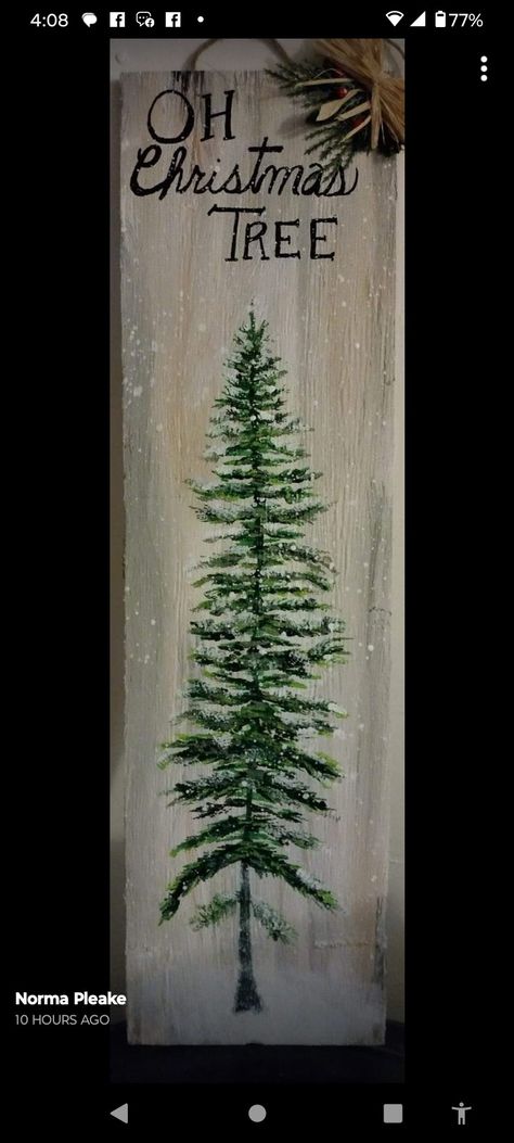 Painting Christmas Trees On Wood, Painting A Christmas Tree On Wood, Christmas Tree Painted On Wood, Christmas Tree Art, Christmas Tree Painting, Simple Christmas Tree, Painted Ornaments, Xmas Ideas, Hand Painted Ornaments