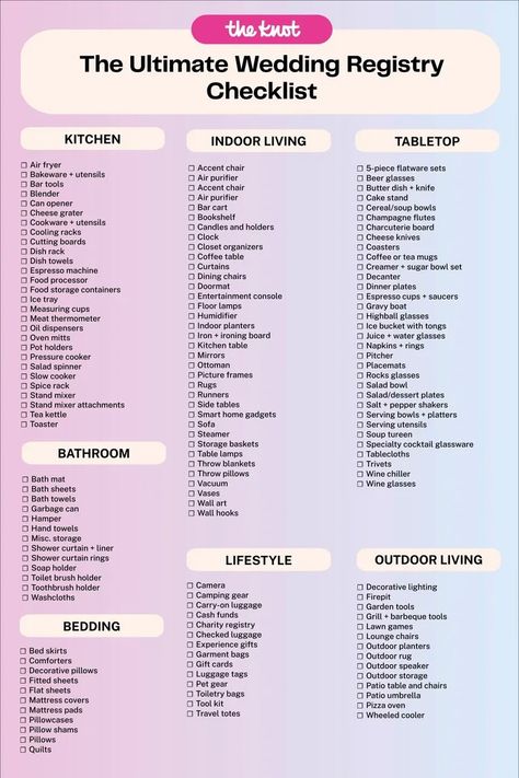 The Essential Wedding Registry Checklist for 2024 Couples Wedding Registry Checklist Printable, Bridal List, Wedding Registry Essentials, Bridal Shower Registry, Wedding Registry Checklist, Fun Beauty Products, Best Wedding Registry, Bridal Things, Registry Essentials