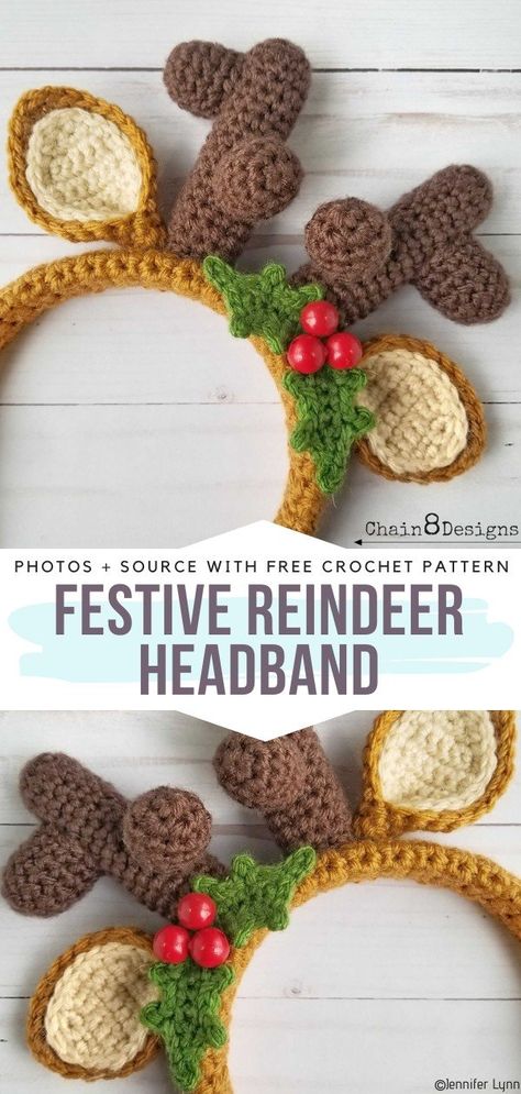 Crafts By Season, Simple Headbands, Crochet Xmas, Reindeer Headband, Crochet Christmas Decorations, Crochet Decoration, Holiday Crochet, Crochet Christmas Ornaments, Christmas Crochet Patterns