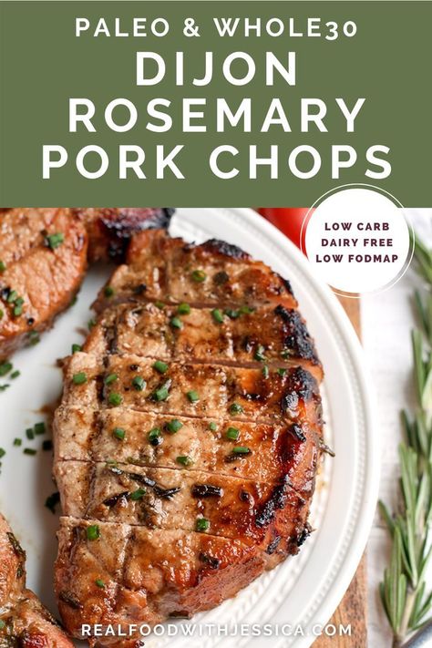 Paleo Pork Chop Recipes, Gluten Free Pork Chops, Paleo Pork Chops, Dijon Pork Chops, Healthy Pork Chops, Healthy Pork Chop Recipes, Rosemary Pork Chops, Fodmap Recipes Dinner, Low Fodmap Recipes Dinner