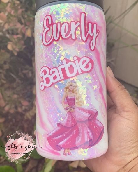 Barbie Themed Tumbler, Barbie Epoxy Tumbler, Barbie Cups, Barbie Glitter Tumbler, Barbie Cold Cup, Barbie Tumbler, Barbie Tumbler Wrap, Barbie Designs, Hot Pink Snowglobe Tumbler