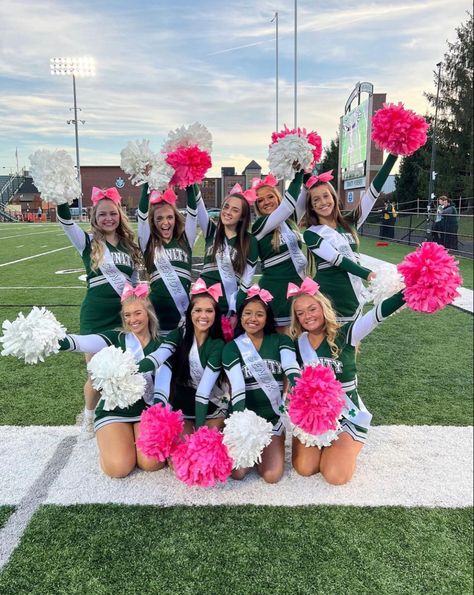 Cheerleader Aesthetic Pink, Cheer Aesthetic Pink, Pink Cheerleader Aesthetic, Senior Night Cheer, Cheer Senior Night, Pompom Girl, Pompoms Cheerleading, Senior Year Scrapbook, Cheer Box