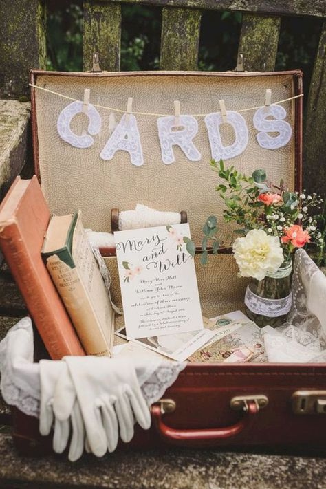 Wedding Card Box Sign, Vintage Suitcase Wedding, Wedding Card Post Box, Wedding Post Box, Gift Table Wedding, Vintage Wedding Cards, Wedding Bunting, Wedding Card Box, Macrame Wedding